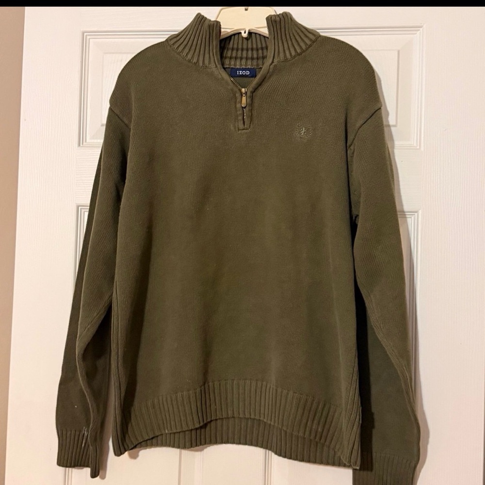 Izod Men's Size Large Knit Sweater Pullover Olive Green Classiccore Casual
